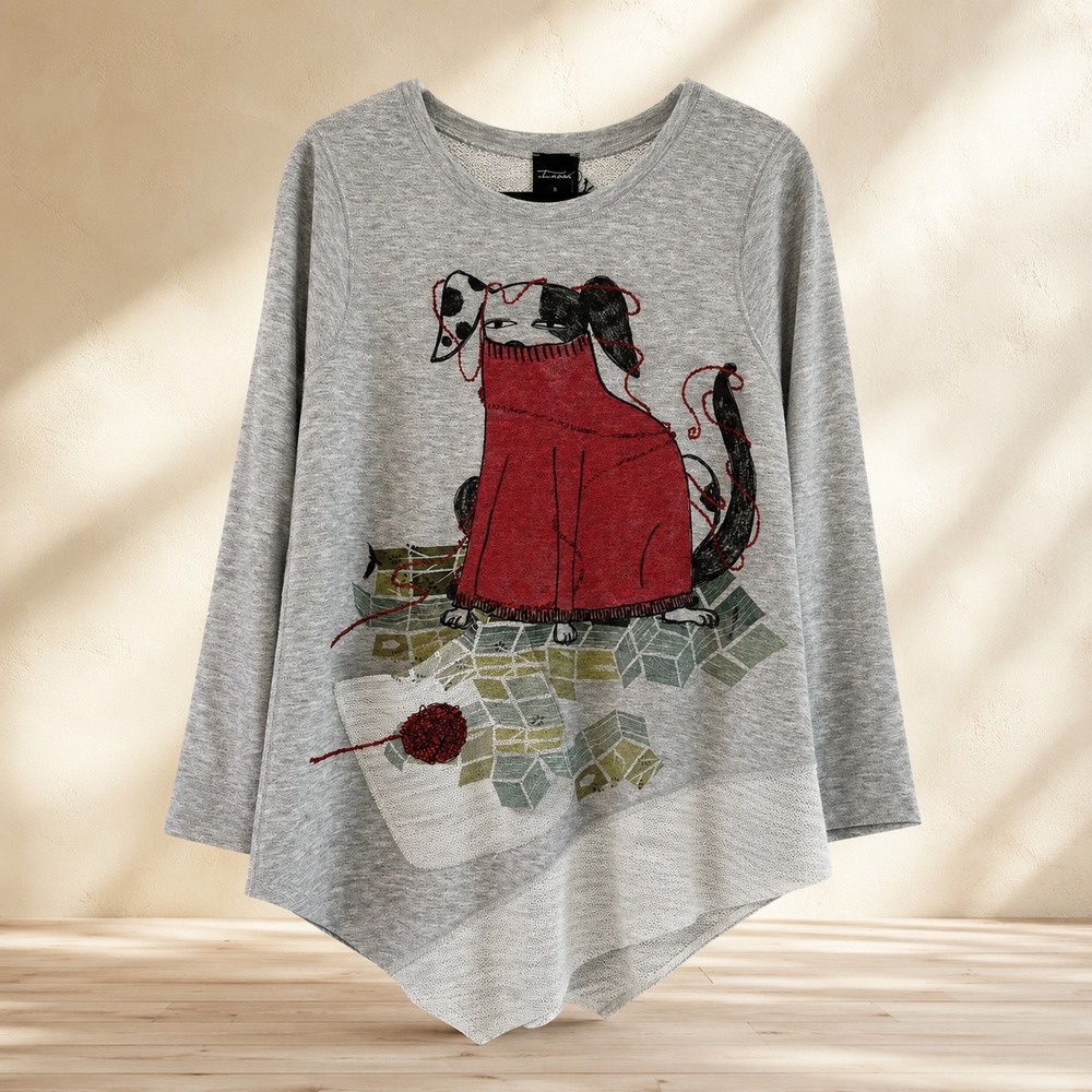 Inoah Stay Warm Dog Graphic Tunic NWT Lagenlook Art to Wear Top S USA